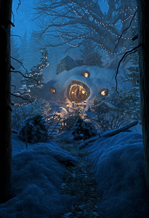 Hobbit Hole in Winter